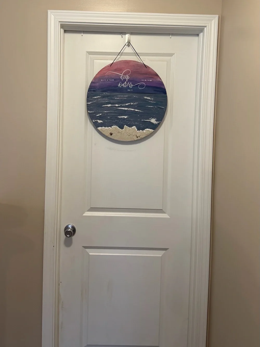 Deep Waters Round Wall Art - Blue & Purple Coastal Sign 18